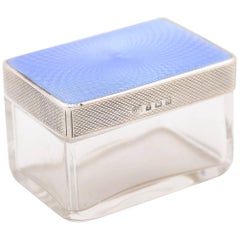 Art Deco Blue Guilloche Enamel-Topped Box, Birmingham, 1936