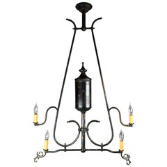 Japanned Finish Four Candle Gas Converted Chandelier