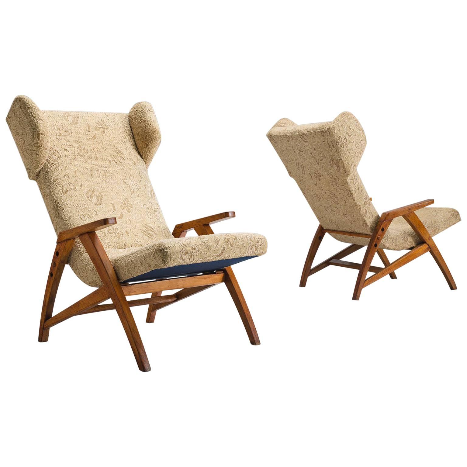 Midcentury Oak 'Him' Wingback Chairs