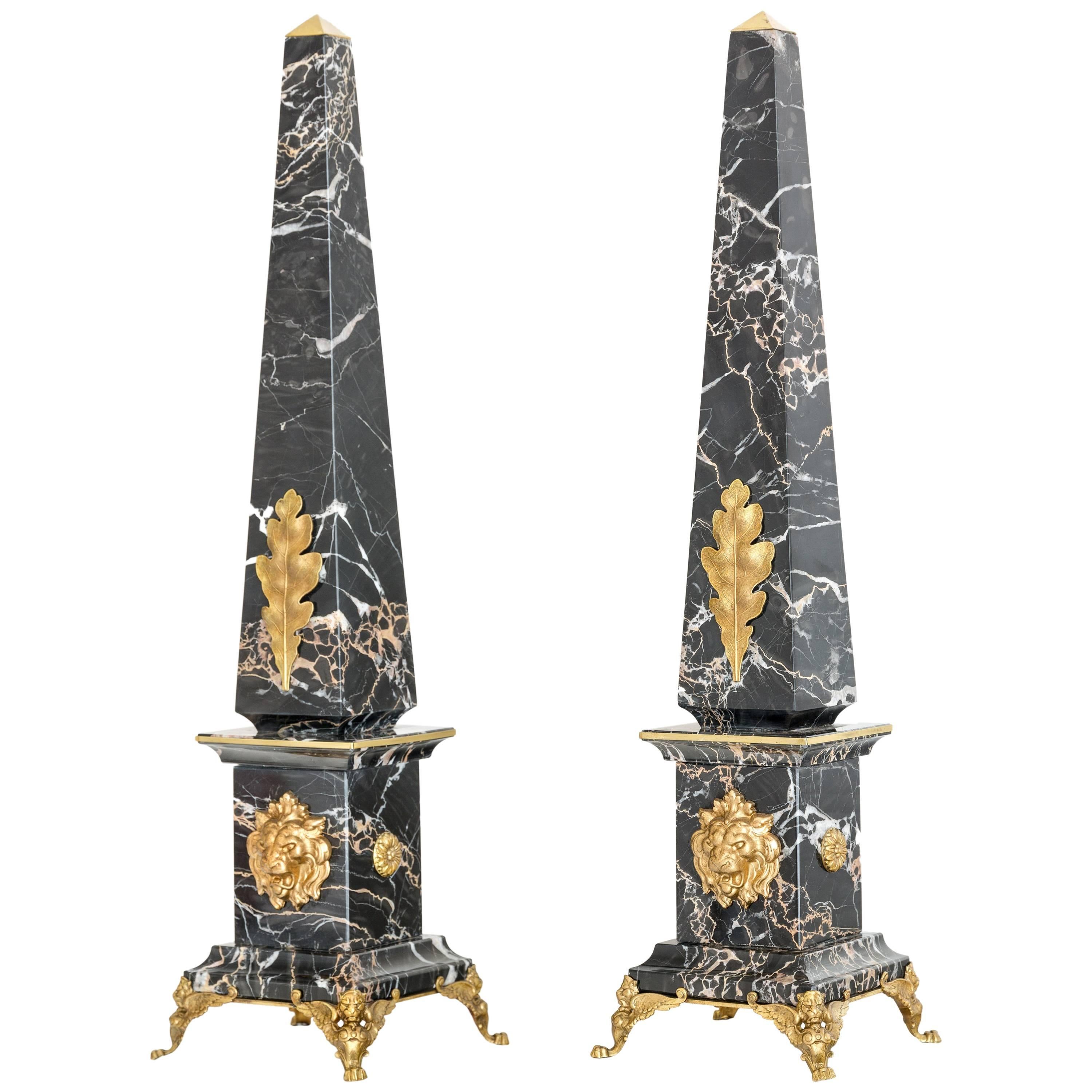 Pair of Portoro Marble and Bronze Obelisks "Gold Lion", Limited Edition, 2017 