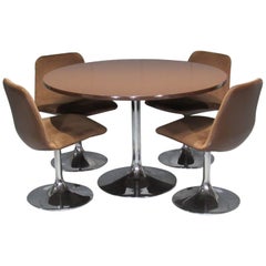 Vintage Chrome Tulip Table and Four Dining Chairs by Borje Johanson