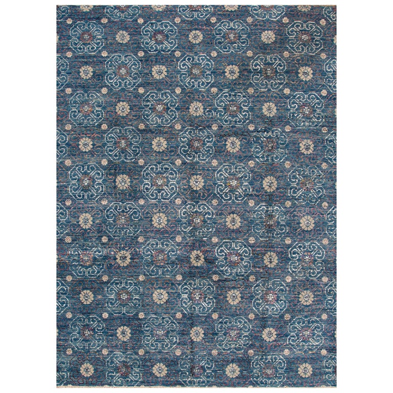 21st Century Blue, Cream Transitional Indian Rug For Sale at 1stDibs