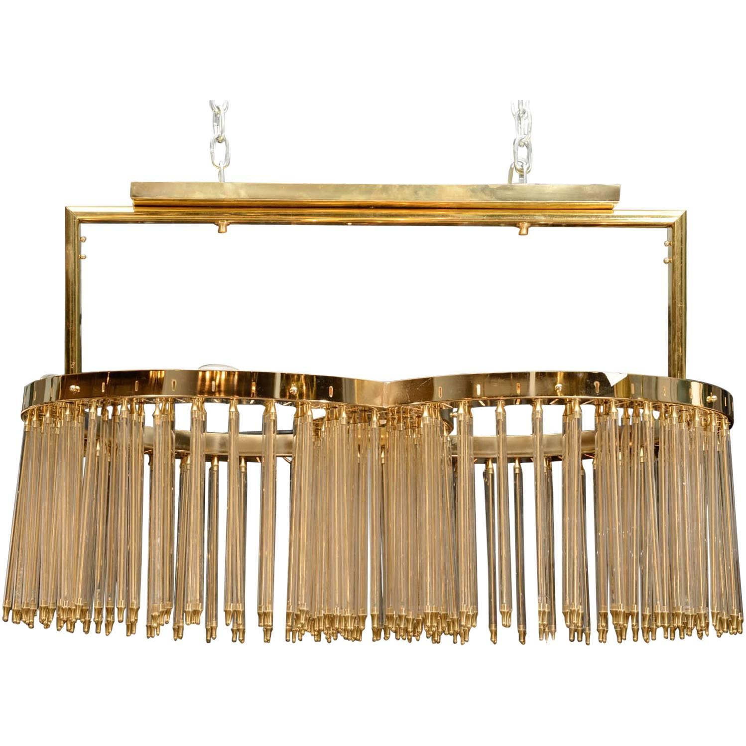 Unique Glustin Luminaires Creation Brass and Glass Rods Chandelier For Sale
