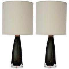 Pair of Crystal Table Lamps by Nils Landberg for Orrefors