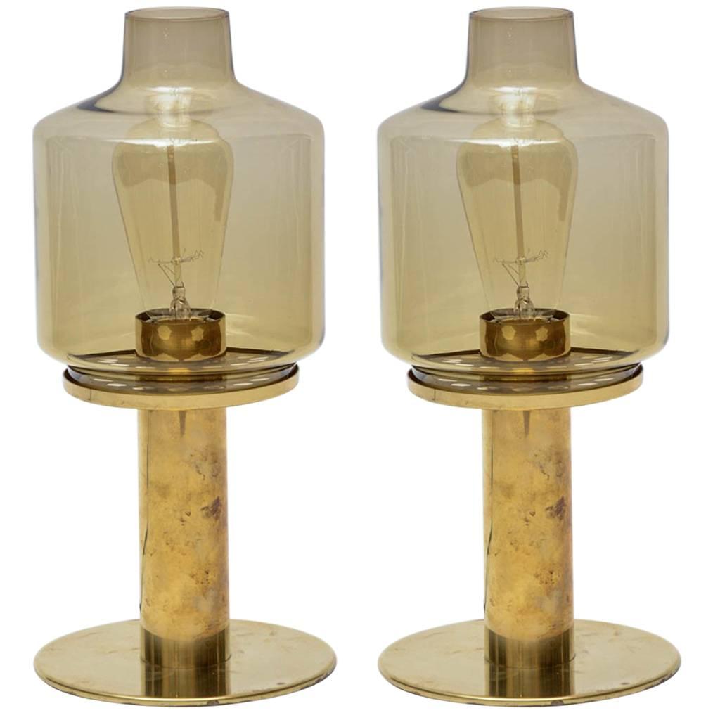Pair of Hans-Agne Jakobsson Brass and Glass B102 Table Lamps