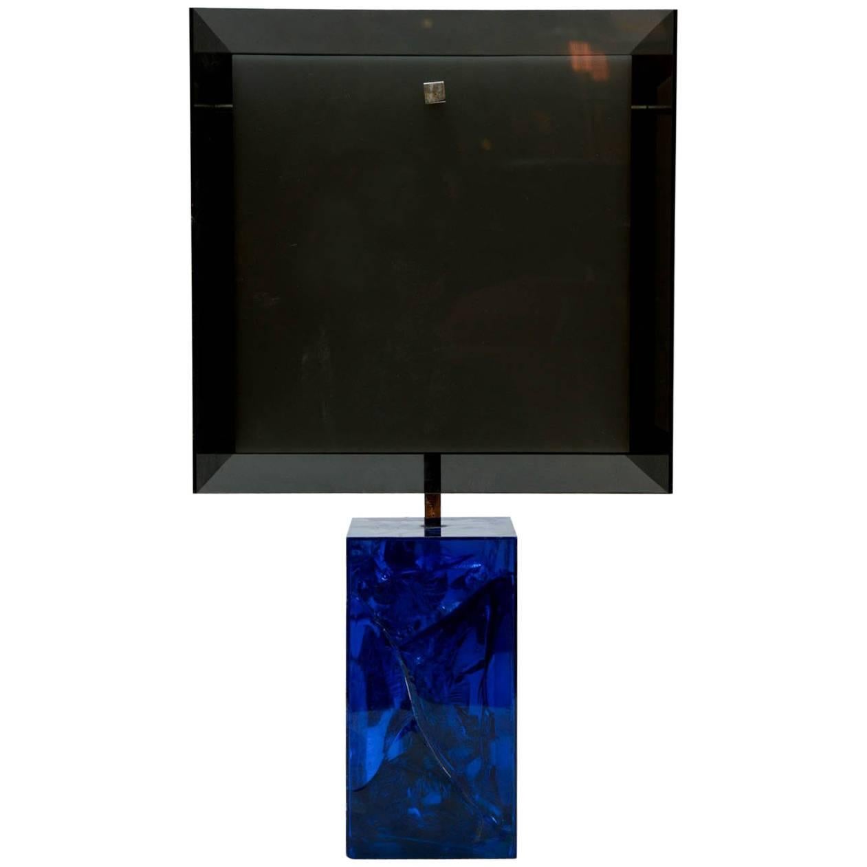 Fractal Resin and Plexiglass Blue Table Lamp by Marie Claude De Fouquieres