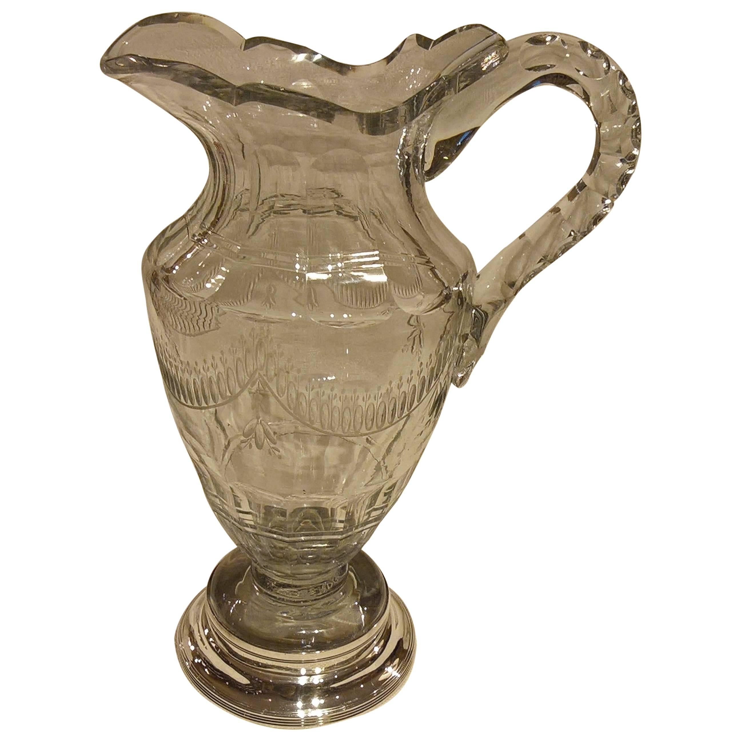  George III Glas Pitcher with Silver Stand by Thomas Phipps and Edward Robinson For Sale