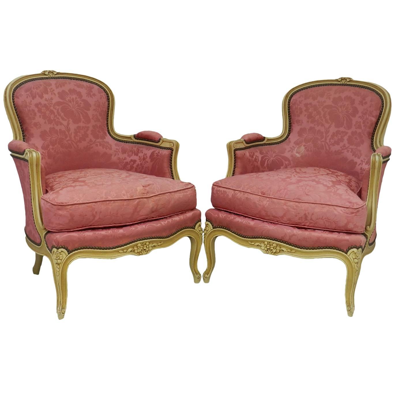 Pair of French Bergere Armchairs Louis Style, Early 20th Century to recover