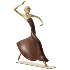 Karl Hagenauer Female Dancer Brass and Walnut Statue