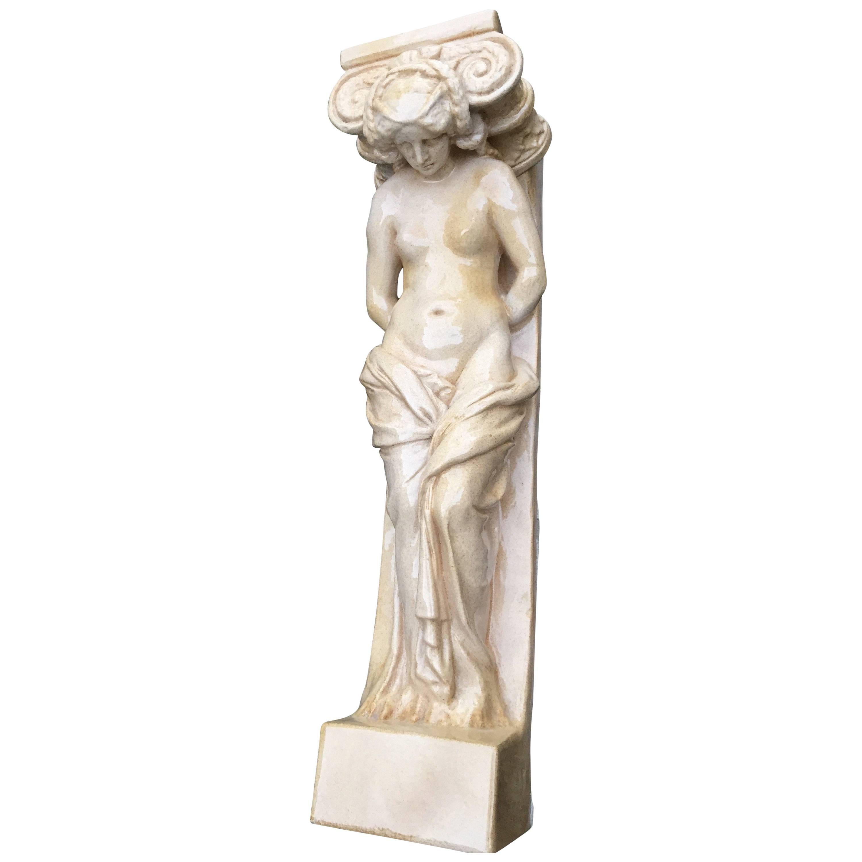 Caryatid in Bouffioux Sandstone Realized by Guerin, Inspired by Artus Quellin