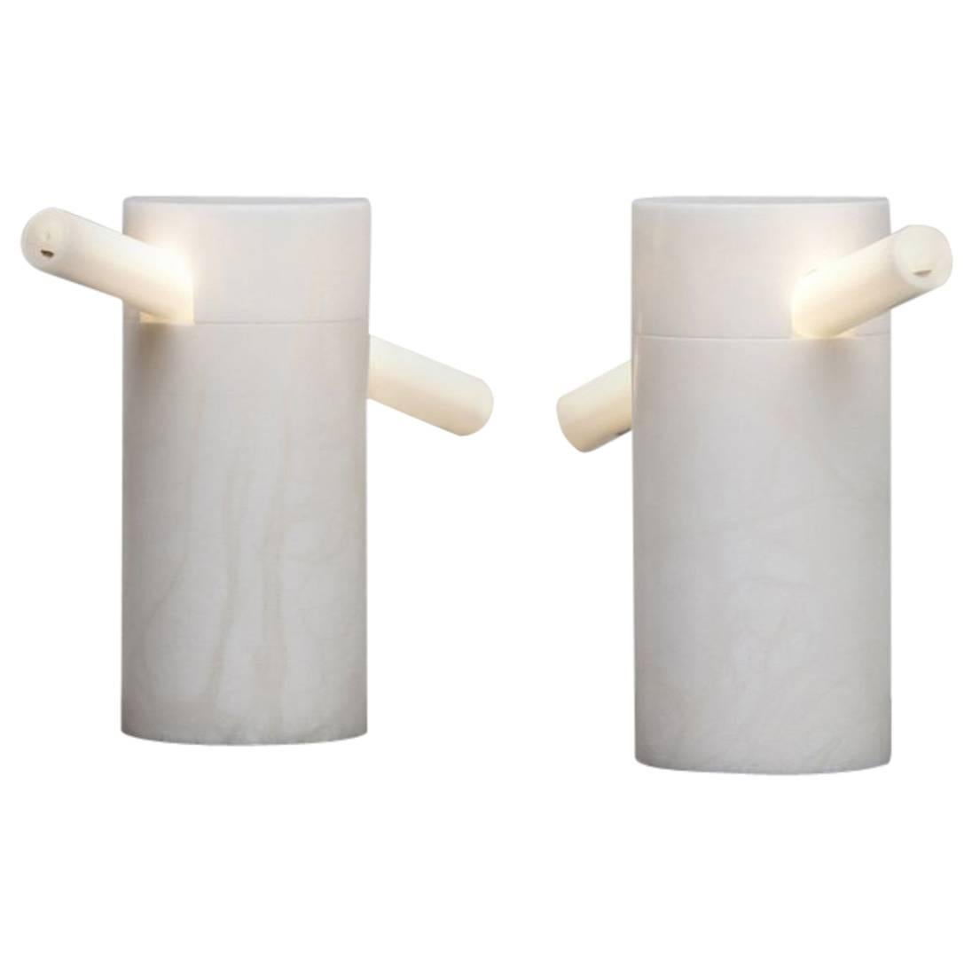 Pepe Cortes White Alabaster Table Lamps, circa 1985, Bd Barcelona Editions