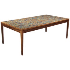 Large Danish Modern Rosewood and Tile Coffee Table