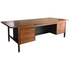 Vintage Massive Jens Risom Mid-Century Modern Executive Desk in Walnut, Refinished