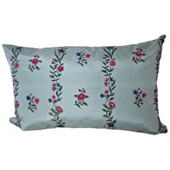 18th Century Chinese Hand-Painted with Flowers on Eau-de-Nil Silk Pillow