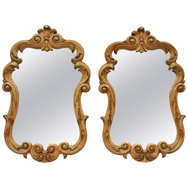 Large Pair of French Rococo Style Carved Wood Pink and Gold Painted