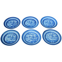 Set of Six Chinese Blue and White Canton Plates