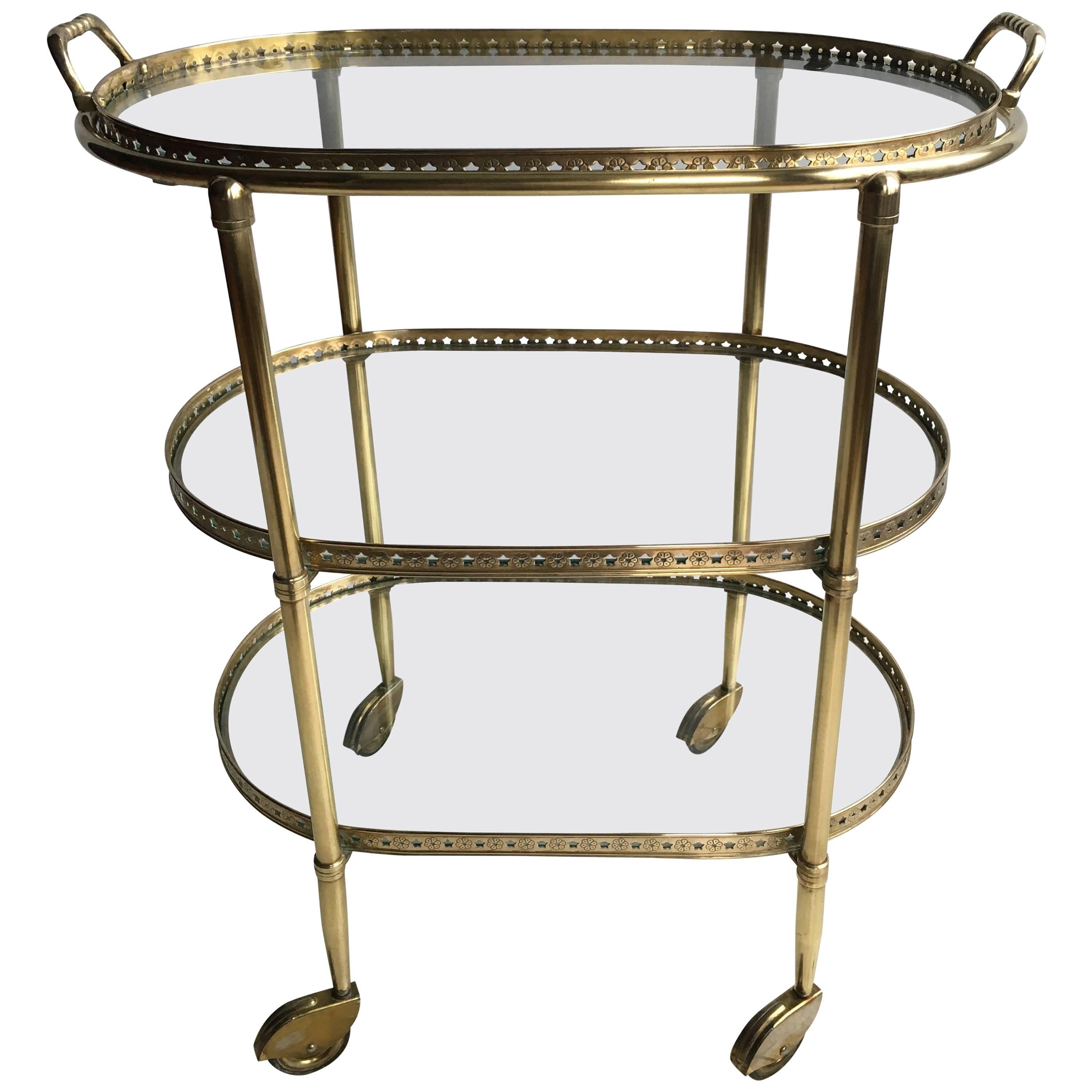 Vintage French Brass Drinks Trolley or Bar Cart For Sale