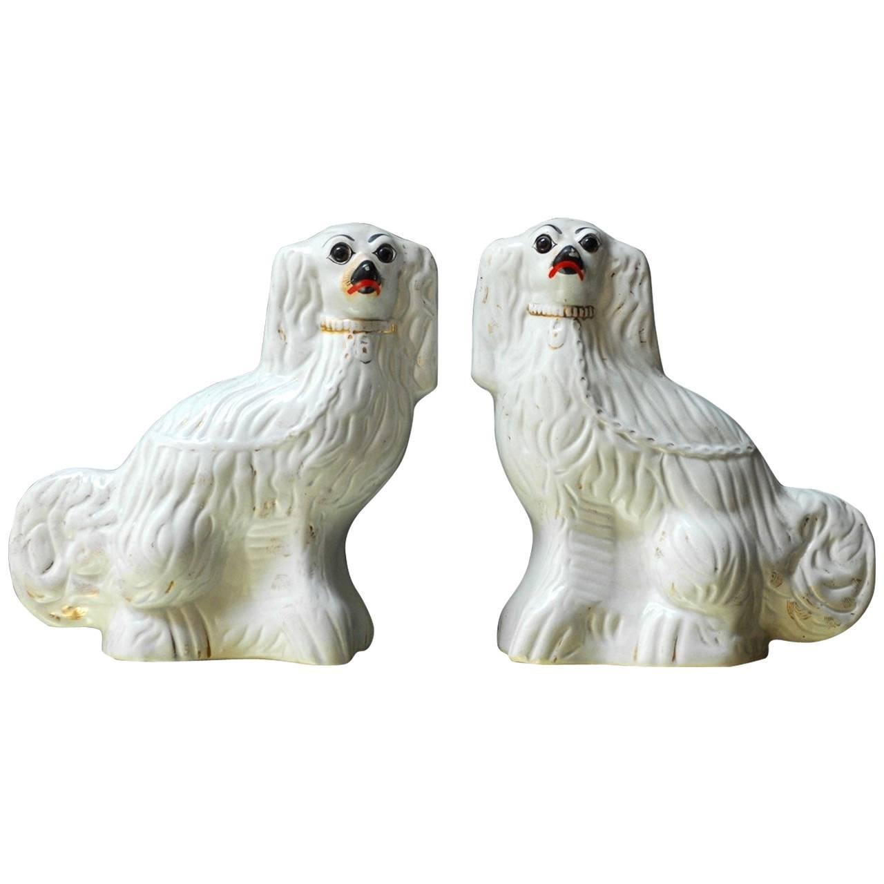 Pair of English Staffordshire Glazed Ceramic Dogs