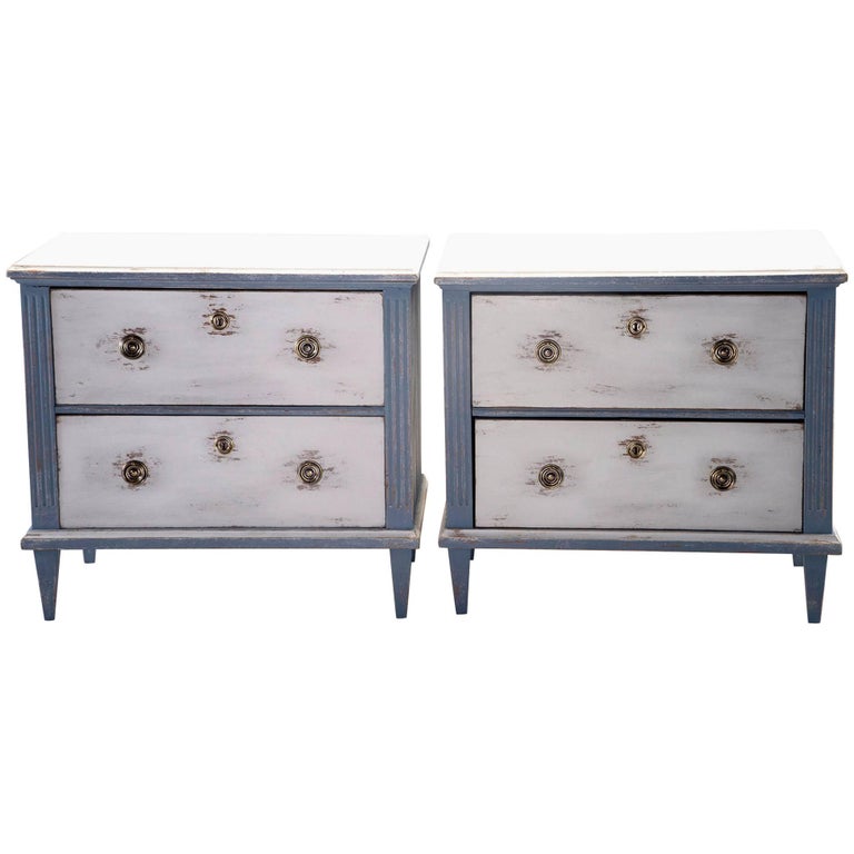 Pair Of Blue And White Painted Two Drawer Chests For At 1stdibs Pair Of Blue And White Painted Two Drawer Chests For