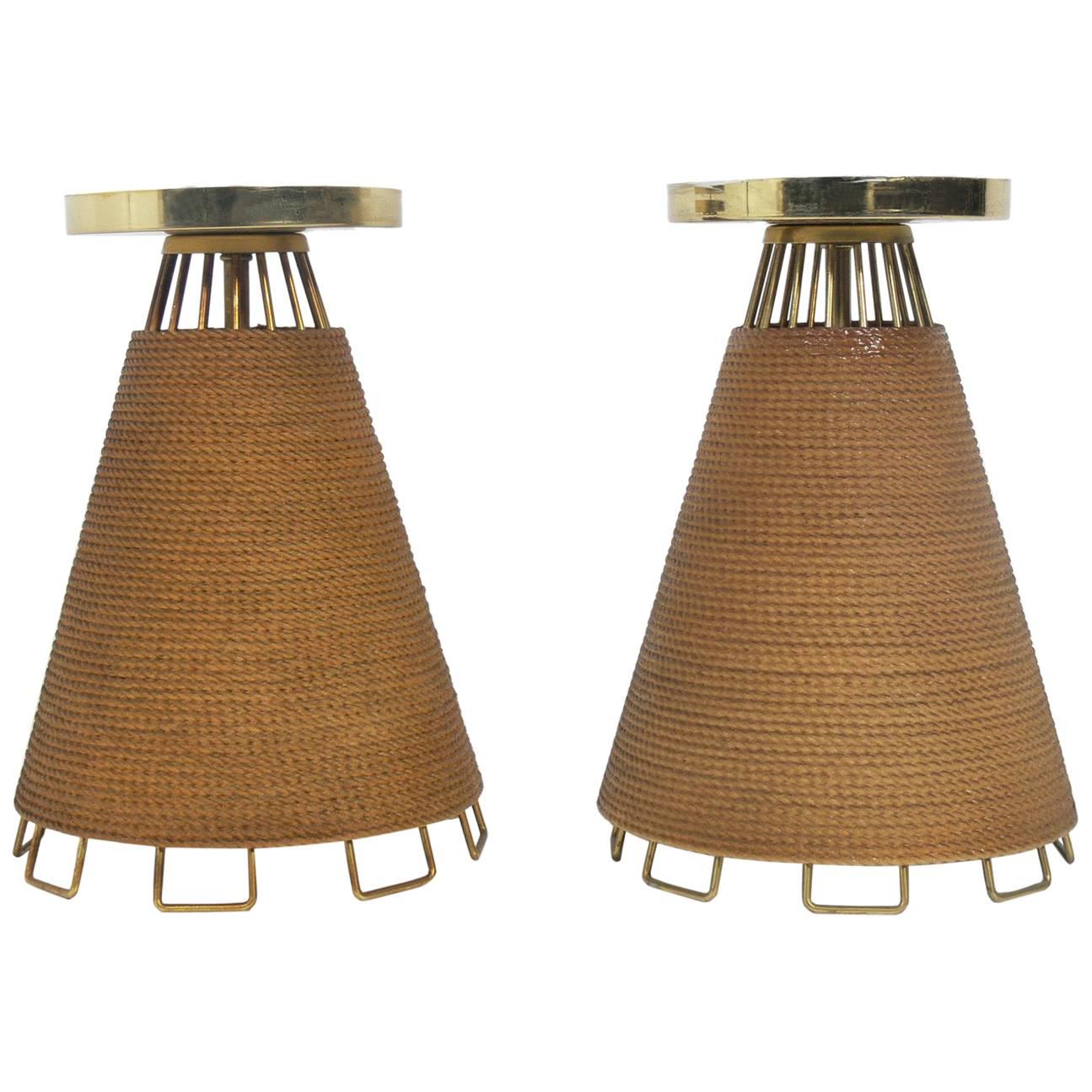Pair of Nautical Rope Wrapped Ceiling Fixtures