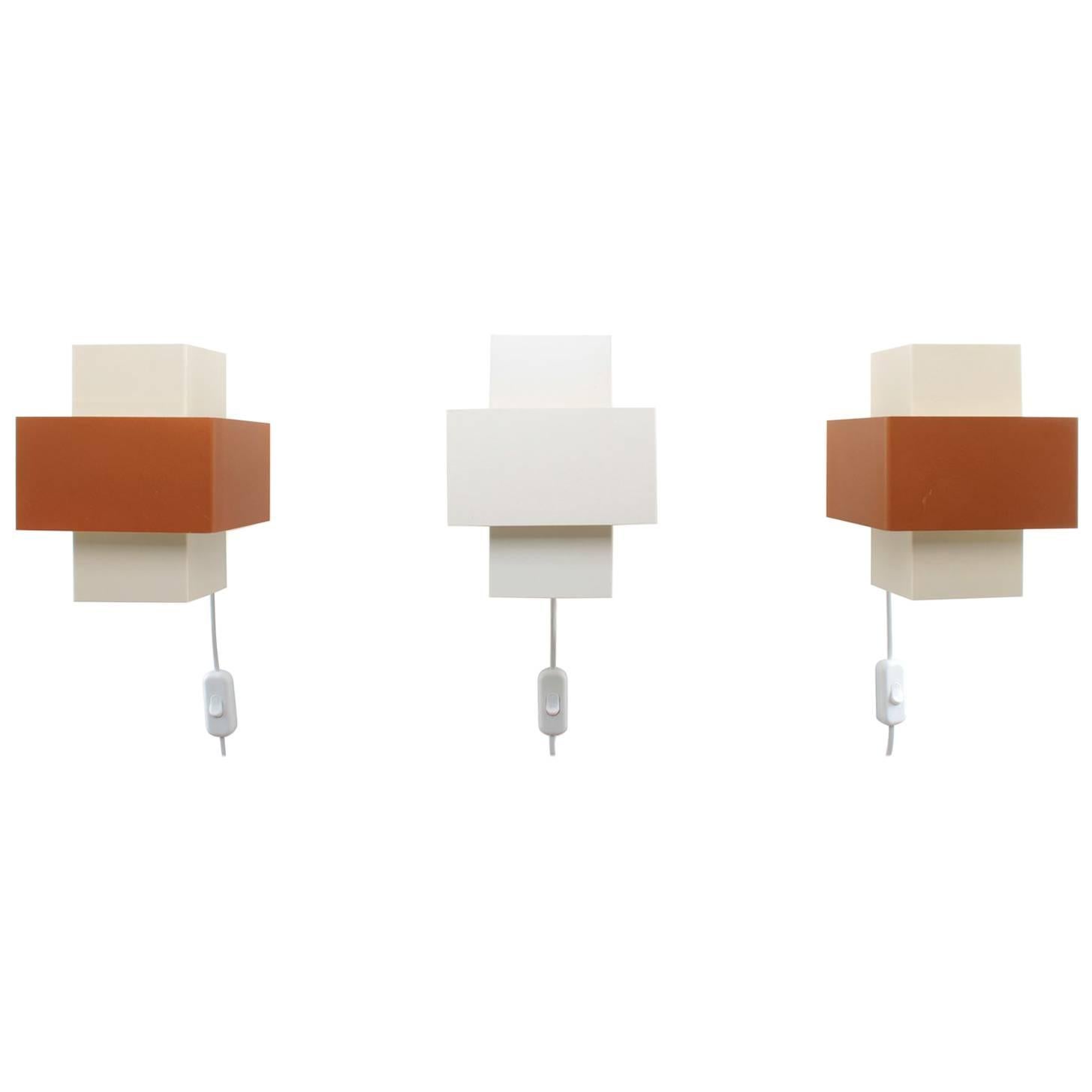 Sconces Set of Three, 1960s Philips Wall Lamps, Dutch Minimalist Wall Lamps For Sale