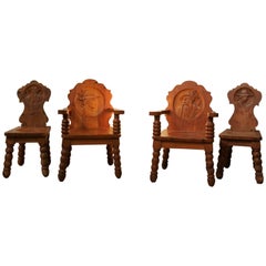 Midcentury French Larch Carved Mountain Armchairs