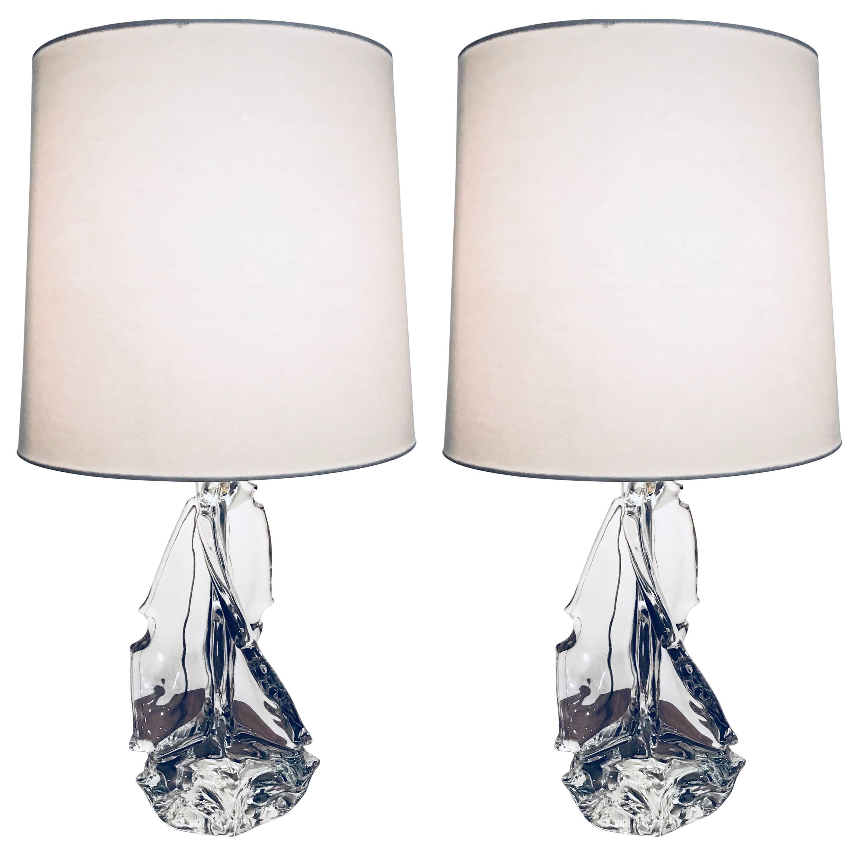 Large Pair of Schneider Crystal France, 1960, Table Lamps