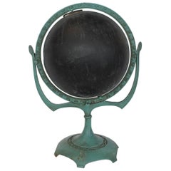 Antique Metal Chalkboard Globe on Cast Iron Base