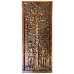 Folky 17th Century Carved Panel Adam and Eve
