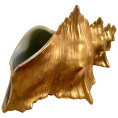 Ceramic Water Gilt Gold Conch Shell Decorative Planter 