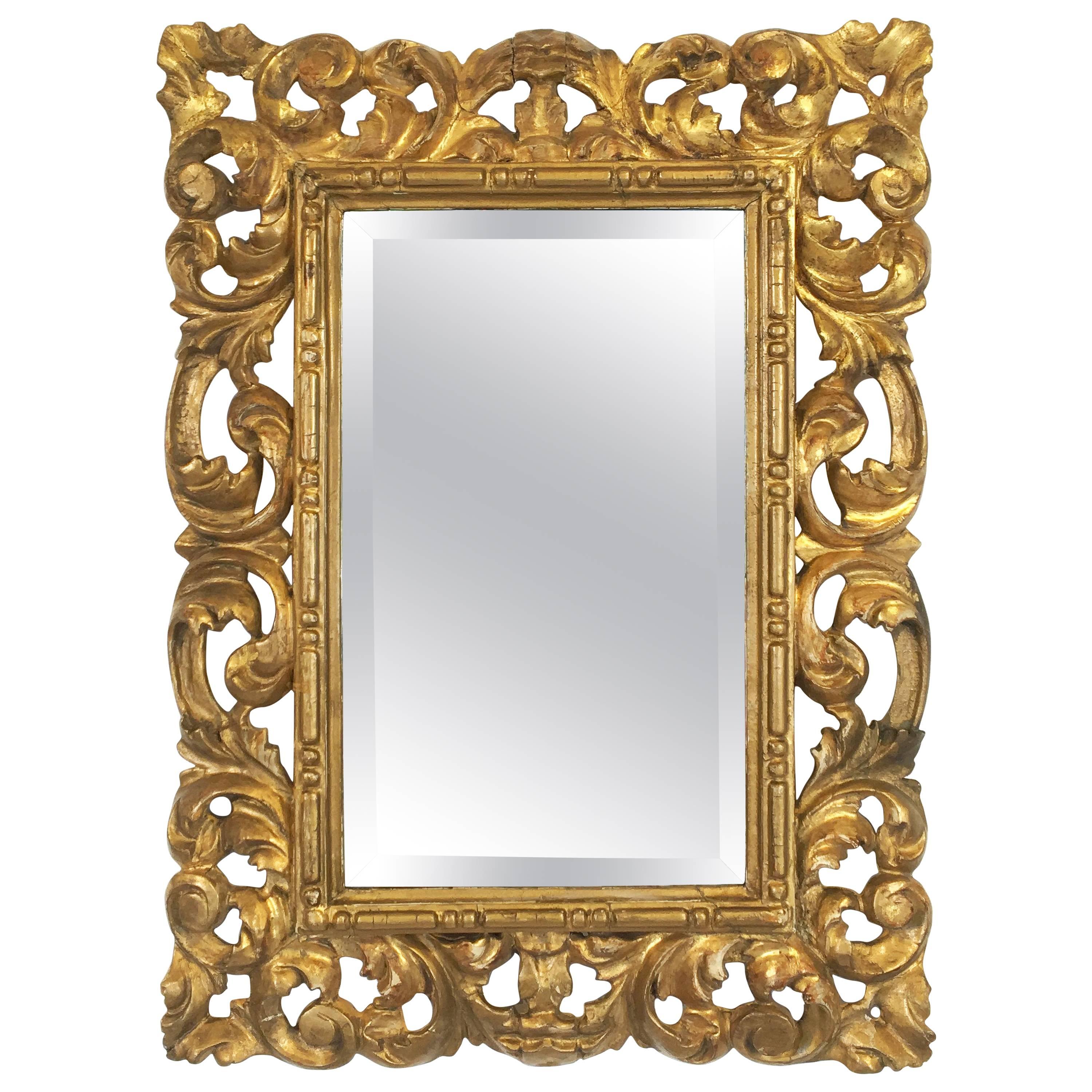Rococo Beveled Mirror with Carved Giltwood Frame (H 22 1/2 x W 16 1/2)