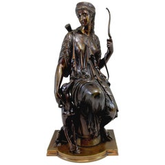 Auguste Joseph Peiffer, sculpture classique en bronze coulé d'une Diane la chasseuse