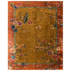 1920s Orange, Gold Chinese Art Deco Carpet