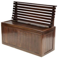 Vintage Slatted Hardwood Ship's Deck Seat With Life Jacket Storage Mid-20th Century