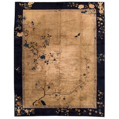 1920s Blue and Tan Chinese Art Deco Carpet