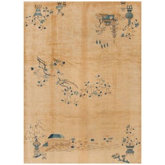 1920s Beige and Blue Chinese Art Deco Carpet