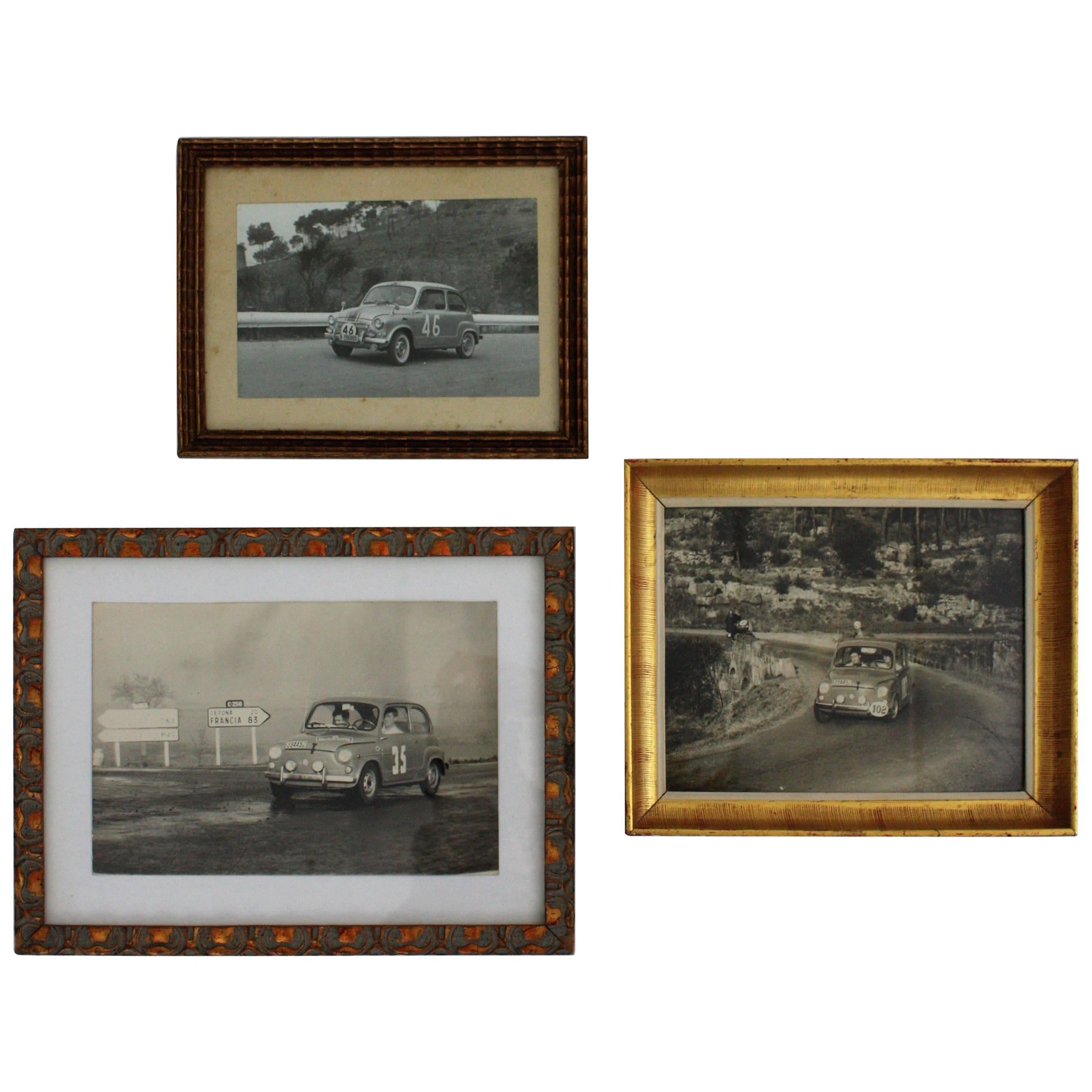 1960s Black and White Fiat Seat 600 Car Photographs, Set of Three