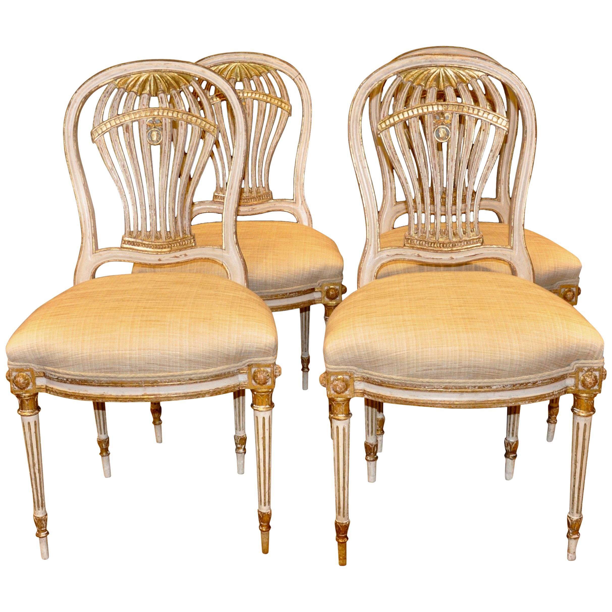 Set of Four Louis XVI Style Painted Chairs, Balloon Montgolfier 