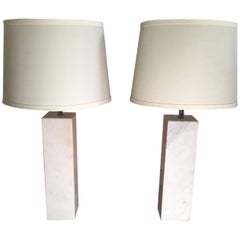 Matching Pair of White Cremo Marble Table Lamps Florence Knoll Kovacs