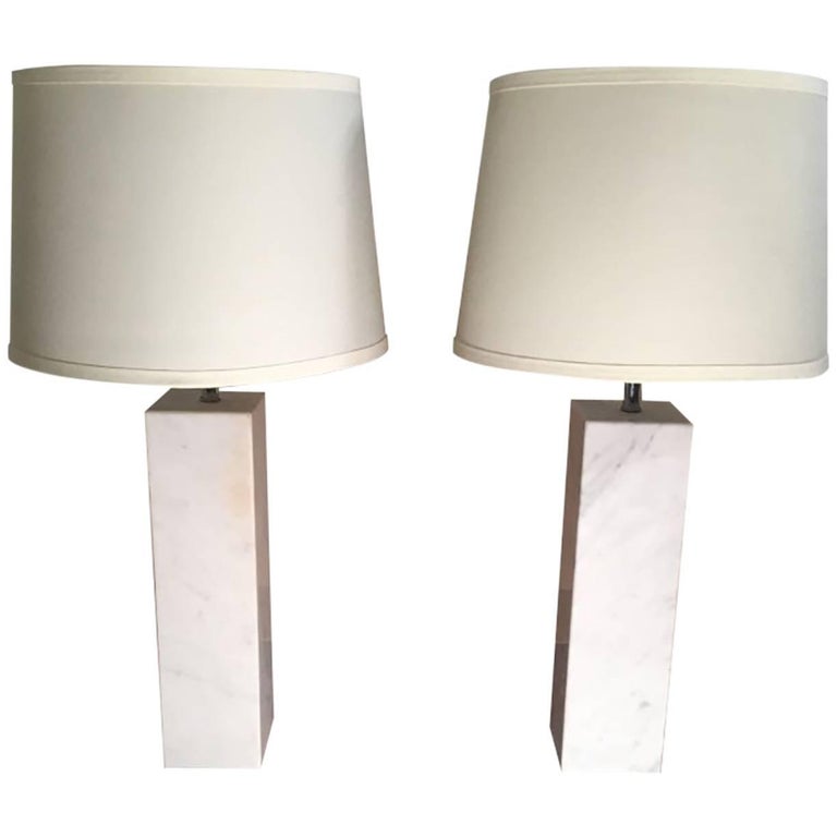 Matching Pair of White Cremo Marble Table Lamps Florence Knoll Kovacs at  1stDibs