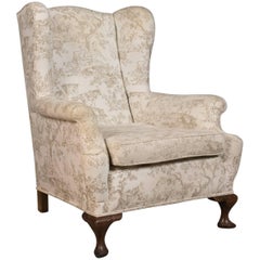 Antique Wing Back Chair English, Victorian Armchair, Mahogany Frame, circa 1900