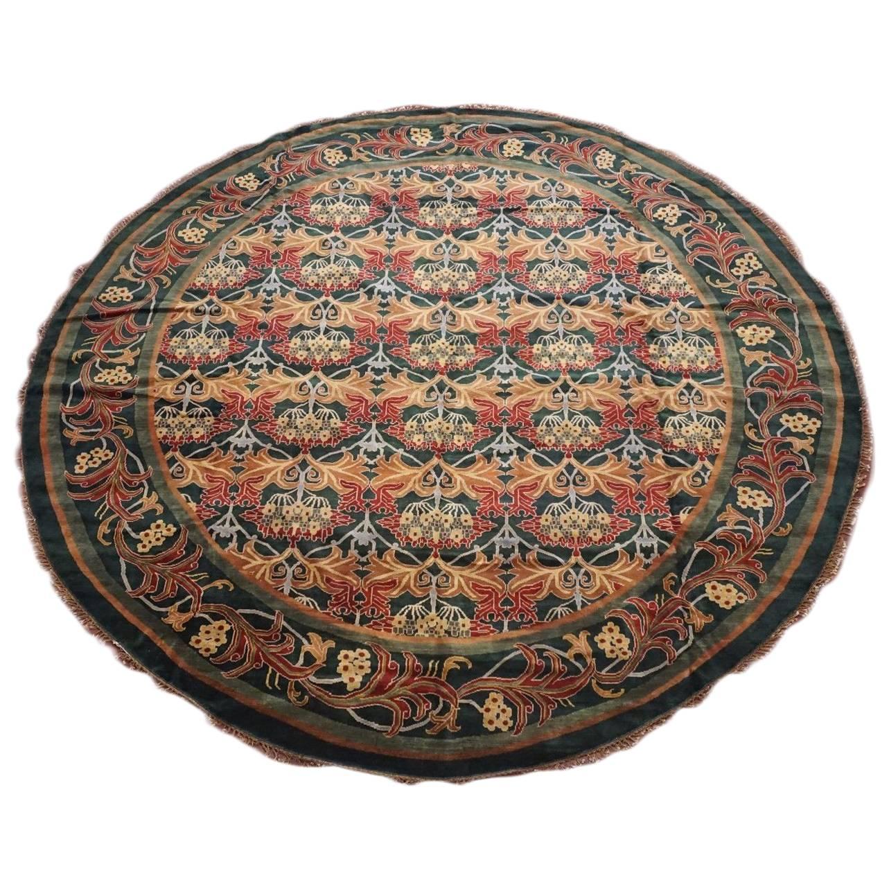 Round Green William Morris Inspired Rug For Sale