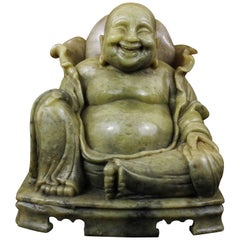 Antique Chine Budai Fat Laughing Buddha, Soapstone, Early 20th Century