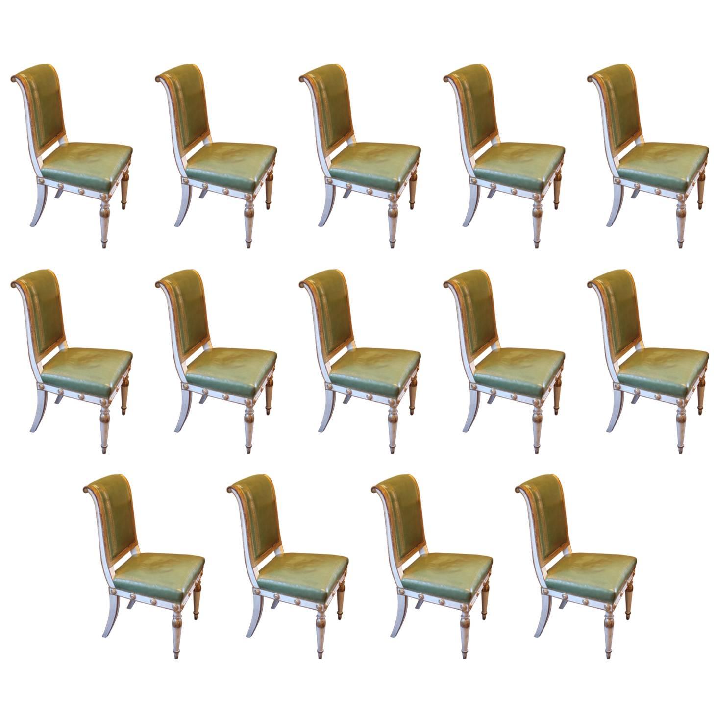 Antique Hollywood Regency Dining Chairs after Jean-Baptiste Boulard White Empire