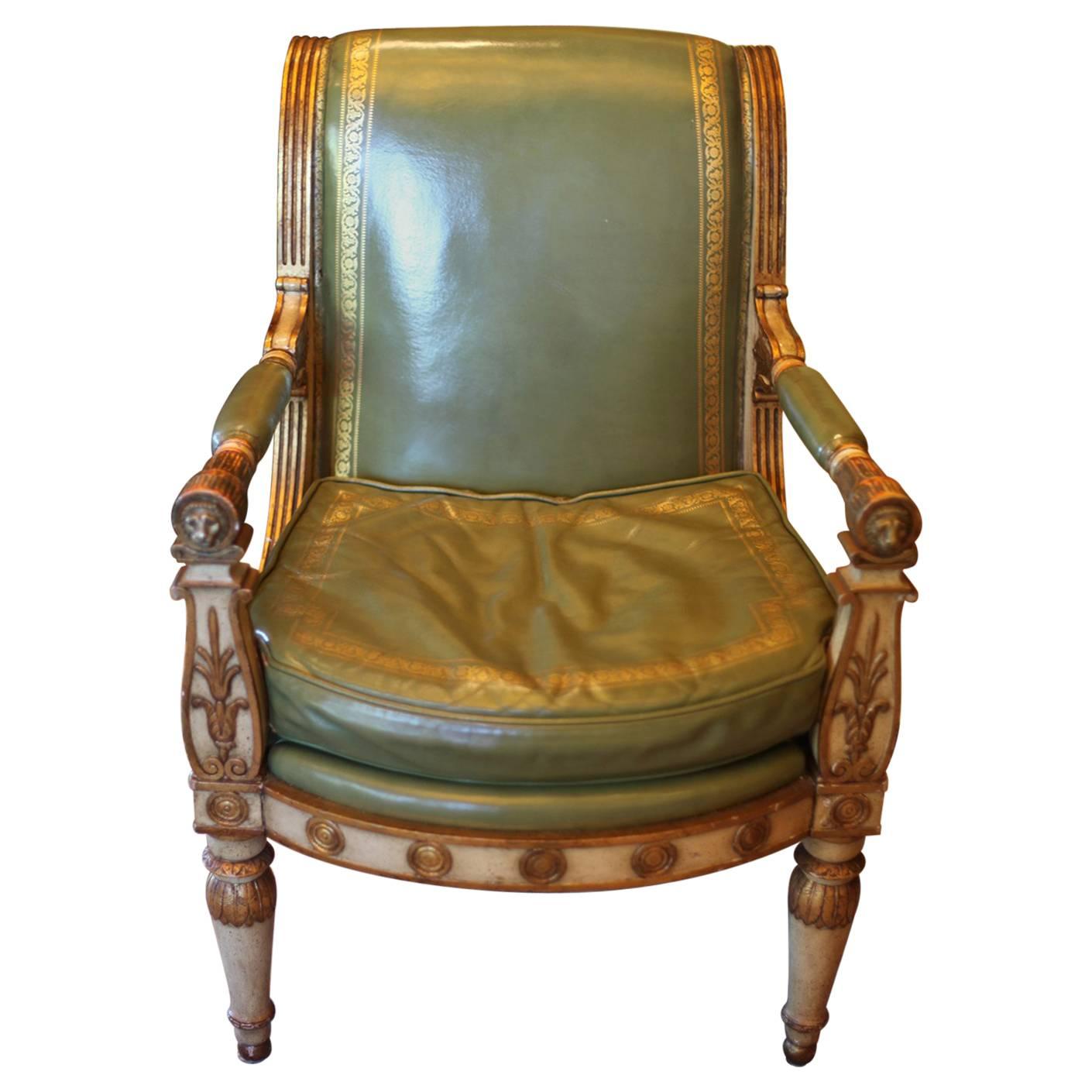 Antique Hollywood Regency Leather Armchair White Empire