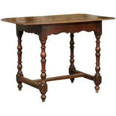 French Oak Side Table with Turned Legs and Cross Stretcher from the 1780s