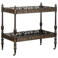 English Chinoiserie Trolley on Casters with Ebonized and Giltwood, circa 1920
