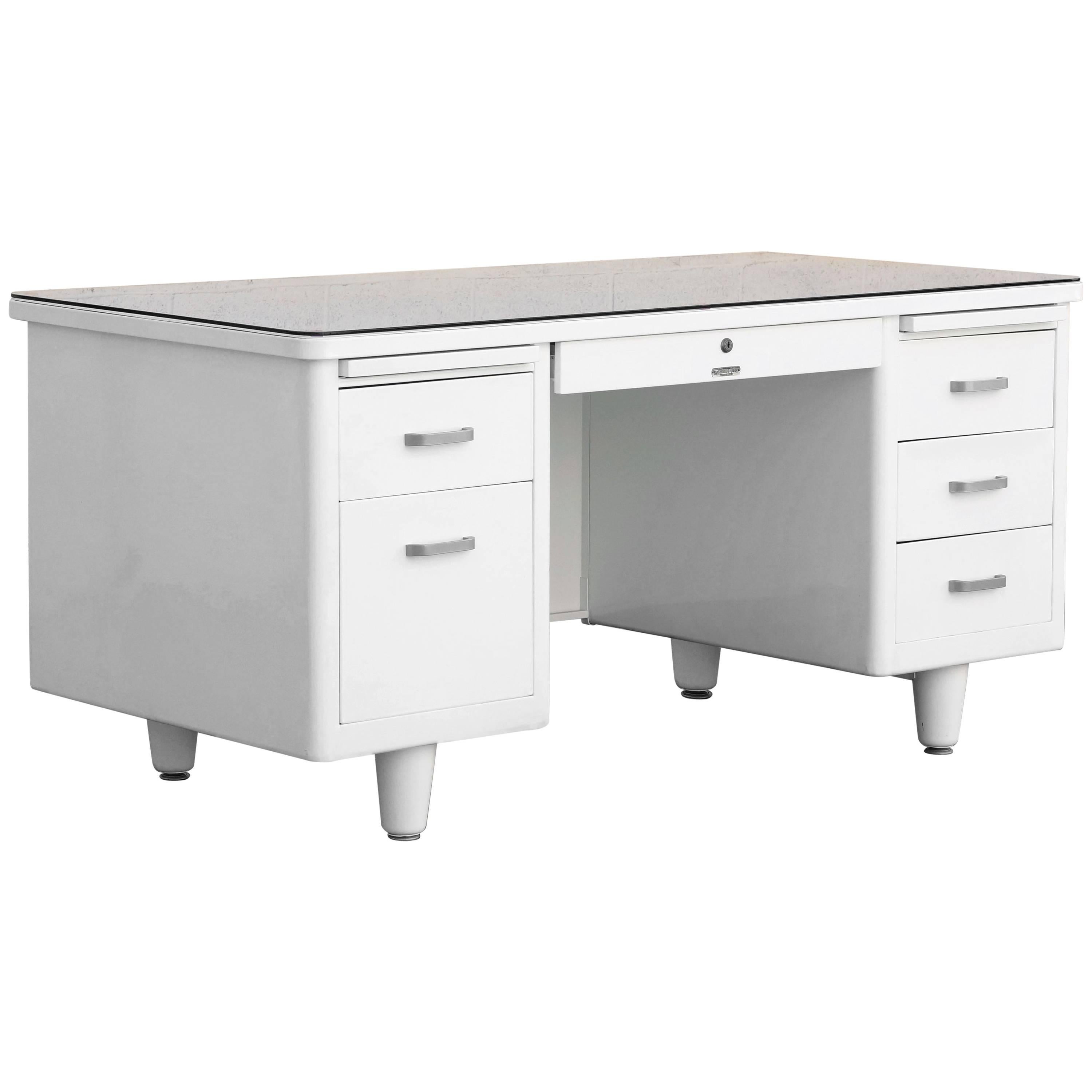Classic Mcdowell Craig Tanker Desk Refinished In White At 1stdibs