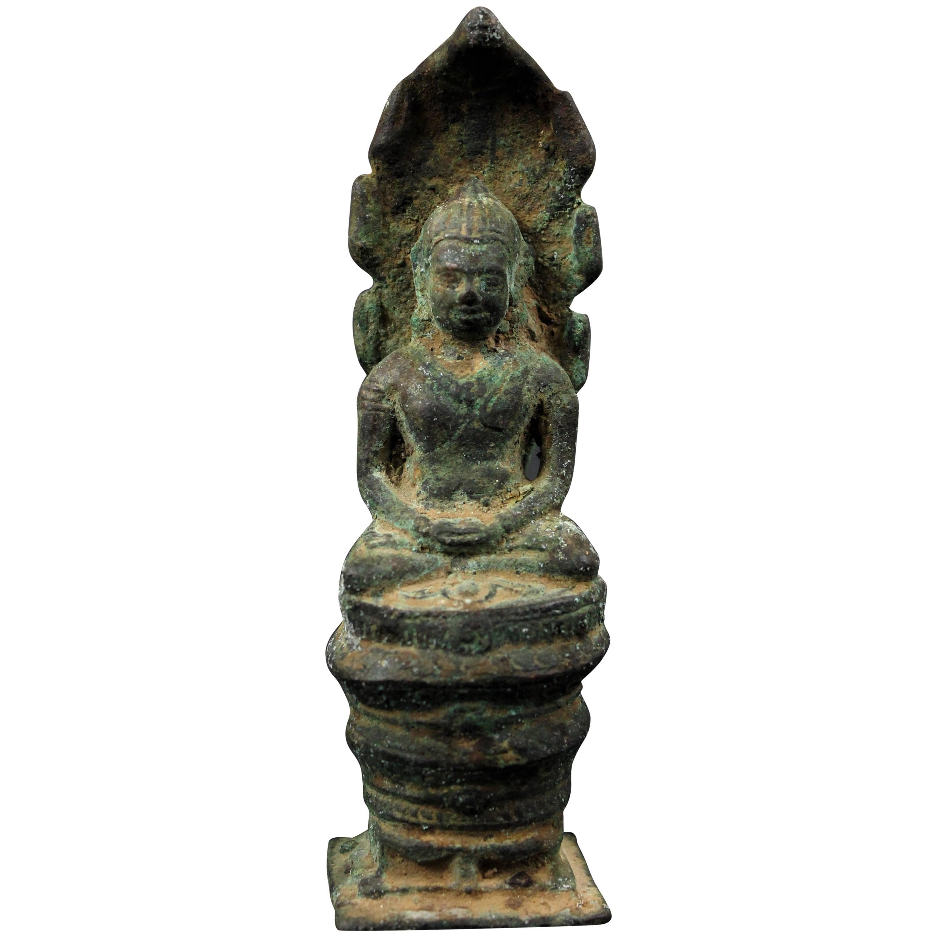 Khmer Buddha Naga Art, Bronze, Angkor Period, 12 Century For Sale