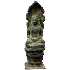 Khmer Buddha Naga Art, Bronze, Angkor Period, 12 Century